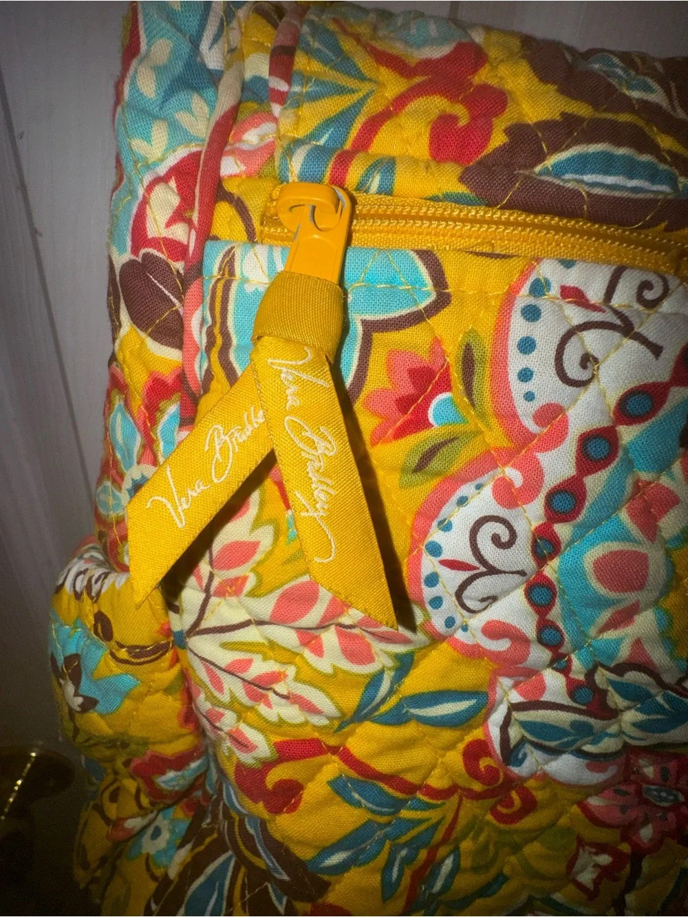 Vera Bradley Yellow Floral Quilted Shoulder Bag with Multicolor Print-0082